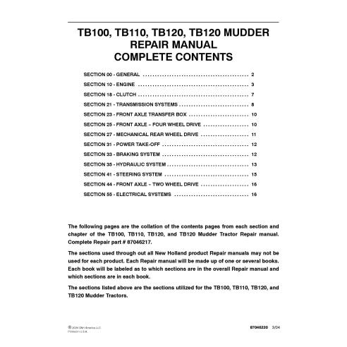 New Holland TB100, TB110, TB120, TB120 Manual de reparo PDF do trator MUDDER - New Holland Agricultura manuais - NH-87046217