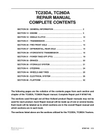 Manuel de réparation pdf du tracteur New Holland TC23DA, TC26DA - Nouvelle-Hollande Agriculture manuels - NH-87367140