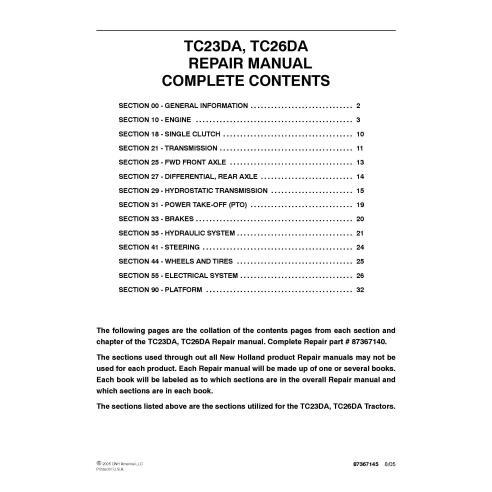 Manual de reparo em pdf para trator New Holland TC23DA, TC26DA - New Holland Agricultura manuais - NH-87367140