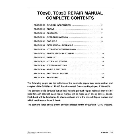 Manuel de réparation pdf du tracteur New Holland TC29D, TC33D - Nouvelle-Hollande Agriculture manuels - NH-87036756