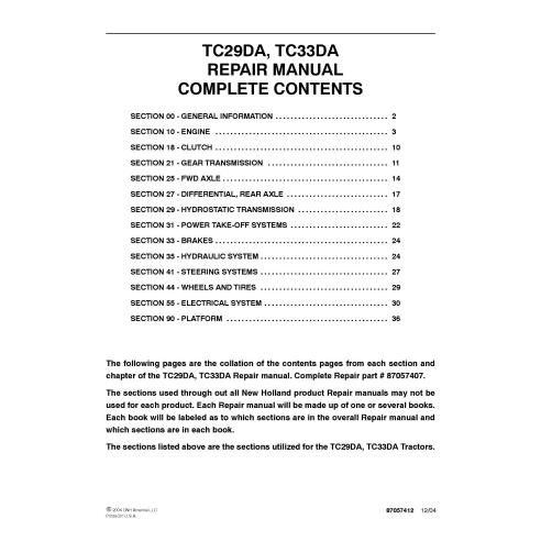 Manual de reparo em pdf do trator New Holland TC29DA, TC33DA - New Holland Agricultura manuais - NH-87057407