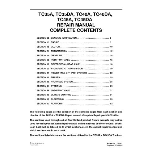 Manual de reparo pdf do trator New Holland TC35A, TC35DA, TC40A, TC40DA, TC45A, TC45DA - New Holland Agricultura manuais - NH...