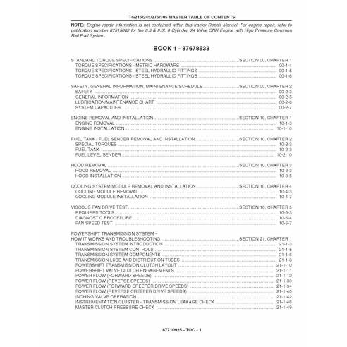 Manual de serviço pdf do trator New Holland TG215, TG245, TG275, TG305 - New Holland Agricultura manuais - NH-87710923