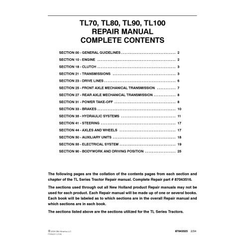 New Holland TL70, TL80, TL90, TL100 tractor manual de reparación pdf - Agricultura de Nueva Holanda manuales - NH-87043516
