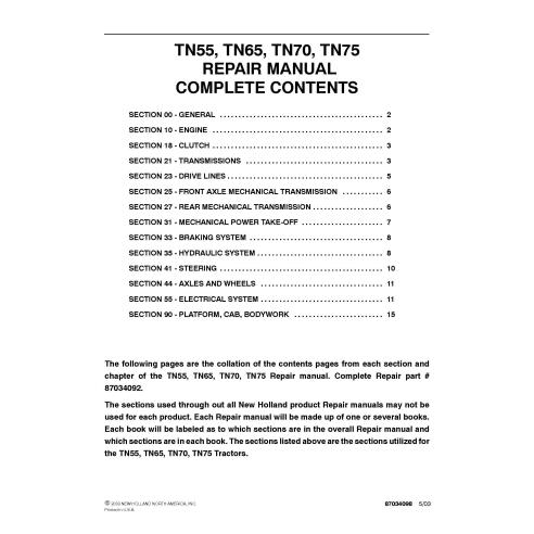Manual de reparo pdf do trator New Holland TN55, TN65, TN70, TN75 - New Holland Agricultura manuais - NH-87034092