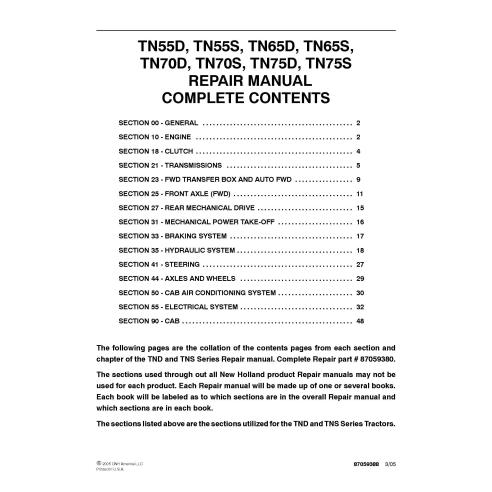 New Holland TN55D, TN55S, TN65D, TN65S, TN70D, TN70S, TN75D, TN75S tractor pdf manual de reparación - Agricultura de Nueva Ho...