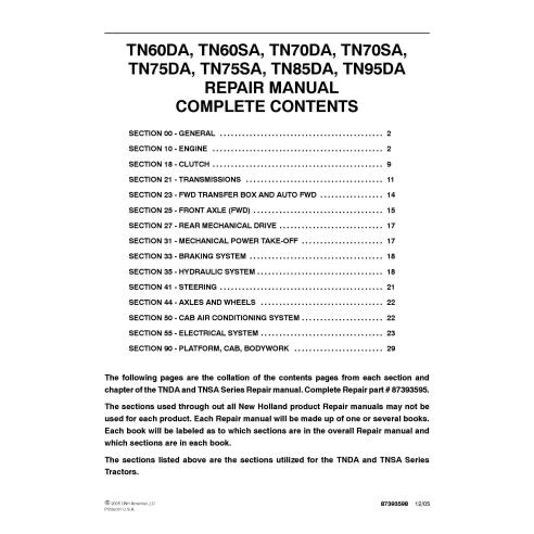 Manual de reparo pdf do trator New Holland TN60DA, TN60SA, TN70DA, TN70SA, TN75DA, TN75SA, TN85DA, TN95DA - New Holland Agric...