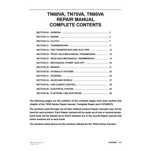 New Holland TN60VA, TN75VA, TN95VA tractor pdf repair manual  - New Holland Agriculture manuals - NH-87382279