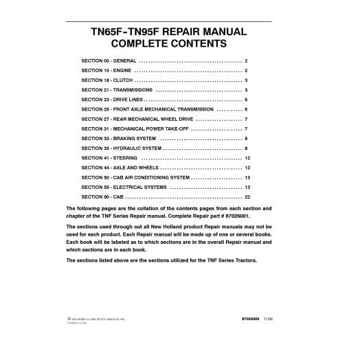 New Holland TN65F, TN95F tractor pdf repair manual  - New Holland Agriculture manuals - NH-87026001
