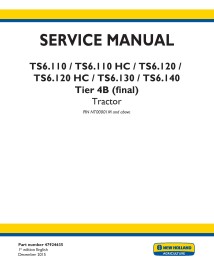 Manuel d'entretien pdf du tracteur New Holland TS6.110, TS6.110 HC, TS6.120, TS6.120 HC, TS6.130, TS6.140 Tier 4B - Nouvelle-...