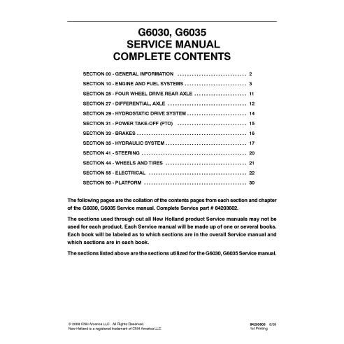 Manual de serviço comercial em pdf do cortador comercial New Holland G6030, G6035 - New Holland Agricultura manuais - NH-8420...