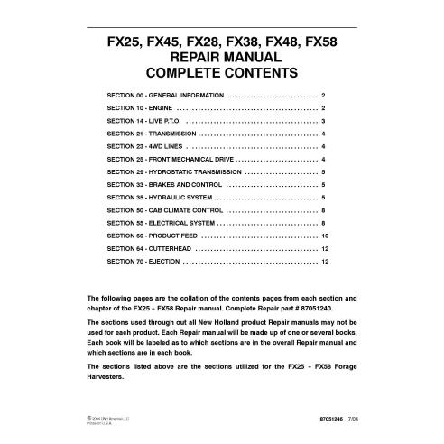 New Holland FX25, FX45, FX28, FX38, FX48, FX58 manual de serviço em pdf da colheitadeira de forragem - Construção New Holland...