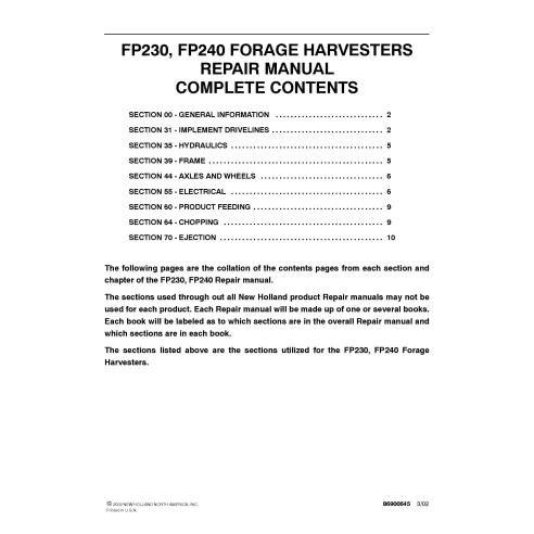Manual de serviço em pdf da colheitadeira de forragem New Holland FP230, FP240 - Construção New Holland manuais - NH-86900642