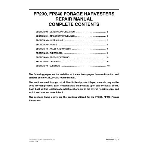 New Holland FP230, FP240 forage harvester pdf service manual  - New Holland Construction manuals - NH-86900642