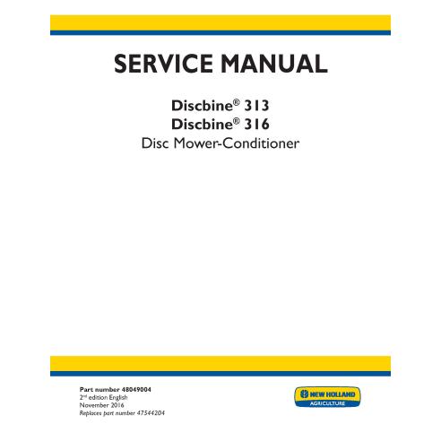 Manual de serviço em pdf do cortador-condicionador de disco New Holland Discbine 313, 316 - New Holland Agricultura manuais -...