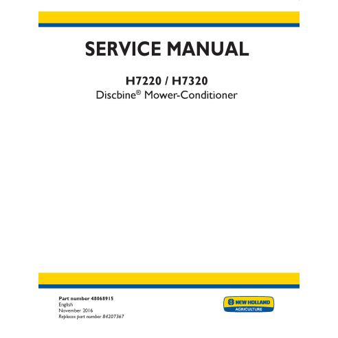 Segadora acondicionadora de discos New Holland H7220, H7320 manual de servicio en pdf - Agricultura de Nueva Holanda manuales...