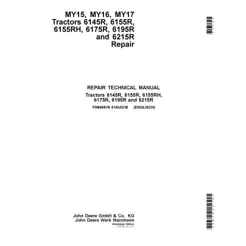 TM406919 John Deere 6145R, 6155R, 6155RH, 6175R, 6195R, 6215R MY15-17 tractor pdf manual técnico de reparación