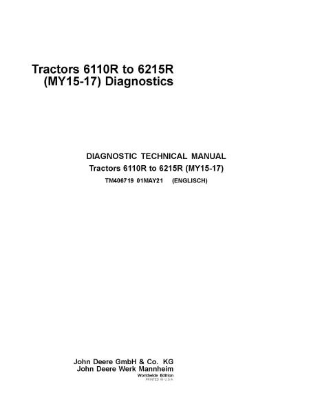 TM406719 Manual técnico de diagnóstico para tractores John Deere 6110R, 6120R, 6130R, 6135R, 6145R, 6155R, 6155RH, 6175R, 619...