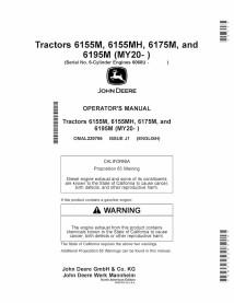 JD-OMAL229766 Manual do operador do trator John Deere 6155M, 6155MH, 6175M, 6195M (ano/modelo 2020 em diante) (OMAL229766)