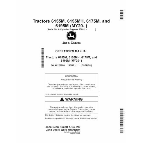 Manual do operador do trator John Deere 6155M, 6155MH, 6175M, 6195M (MY20-) pdf - John Deere manuais - JD-OMAL229766