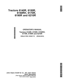 John Deere 6140R, 6150R, 6150RH, 6170R, 6190R, 6210R manual do operador pdf do trator - John Deere manuais - JD-OMAL211534