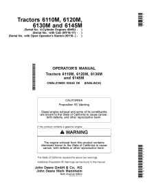 Manuel d'utilisation du tracteur John Deere 6110M, 6120M, 6130M, 6145M (MY16-17) pdf - John Deere manuels - JD-OMAL219620