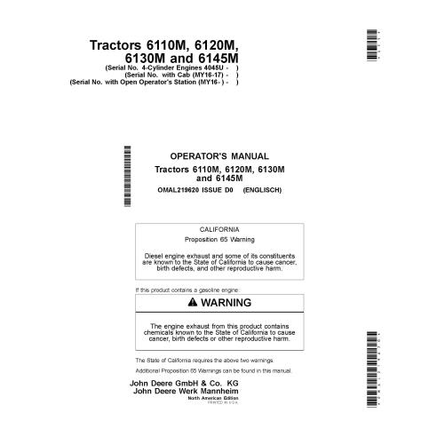 Manuel d'utilisation du tracteur John Deere 6110M, 6120M, 6130M, 6145M (MY16-17) pdf - John Deere manuels - JD-OMAL219620