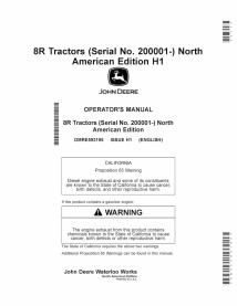 Manuel d'utilisation du tracteur John Deere 8R 230, 250, 280, 310, 340, 370, 410 pdf - John Deere manuels - JD-OMRE593195