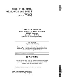 Manual do operador do trator John Deere 6020, 6120, 6220, 6320, 6420, 6420S pdf - John Deere manuais
