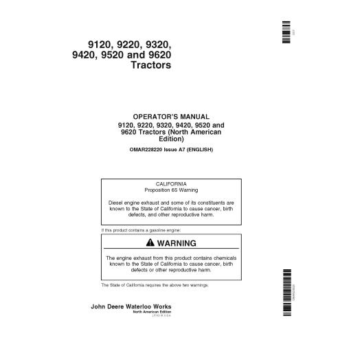 John Deere 9120, 9220, 9320, 9420, 9520, 9620 tractor pdf manual del operador - John Deere manuales - JD-OMAR228220