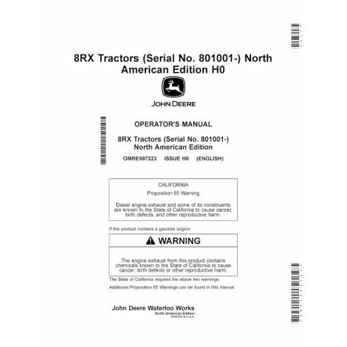 Manual do operador em pdf do trator John Deere 8RX 310, 8RX 340, 8RX 370, 8RX 410 - John Deere manuais - JD-OMRE597223
