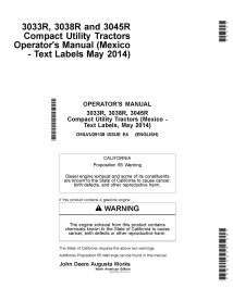 JD-OMLVU29138 John Deere 3033R, 3038R, 3045R compact tractor operator's manual (OMLVU29138)