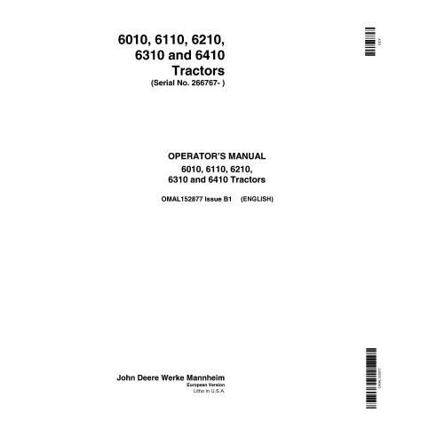 Manual do operador de pdf do trator John Deere 6010, 6110, 6210, 6310, 6410 - John Deere manuais - JD-OMAL152877