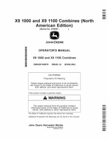 John Deere X9 1000 and X9 1100 combine pdf operator's manual  - John Deere manuals - JD-OMHXE162878