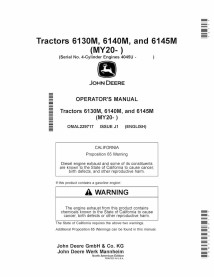 Manuel d'utilisation du tracteur John Deere 6130M, 6140M, 6145M (MY20- ) pdf - John Deere manuels - JD-OMAL229717