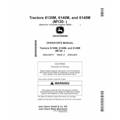 Manual do operador do trator John Deere 6130M, 6140M, 6145M (MY20-) pdf - John Deere manuais - JD-OMAL229717