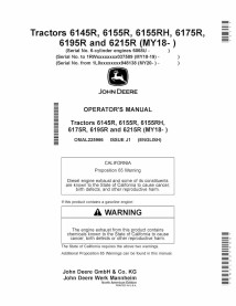 JD-OMAL225966 John Deere 6145R, 6155R, 6155RH, 6175R, 6195R,6215R (MY18- ) tractor operator's manual (OMAL225966)
