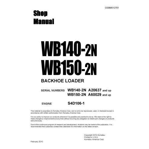 Manuel d'atelier de la chargeuse-pelleteuse Komatsu WB140-2N, WB150-2N SN A20001+ pdf - Komatsu manuels - KOMATSU-CEBM012701