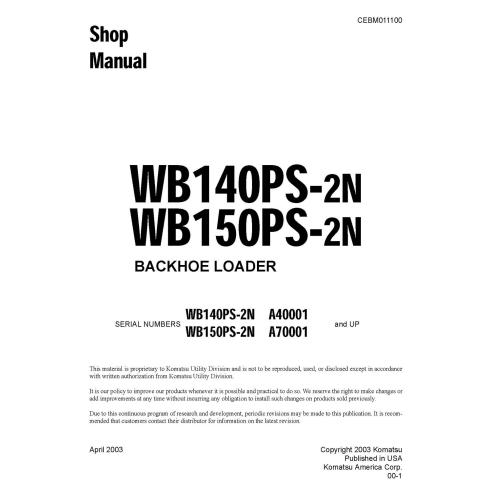 Komatsu WB140PS-2N, WB150PS-2N SN A40001 + retroexcavadora manual de tienda en pdf - Komatsu manuales - KOMATSU-CEBD011100