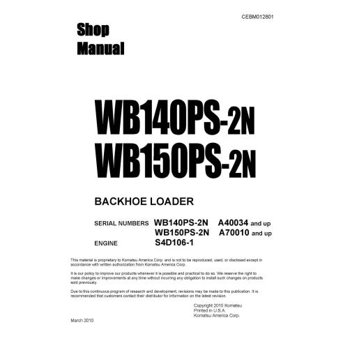 Komatsu WB140PS-2N, WB150PS-2N SN A40034+ backhoe loader pdf shop manual  - Komatsu manuals - KOMATSU-CEBM012801