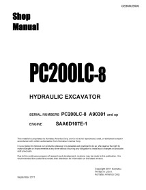 Manual da loja em pdf da escavadeira hidráulica Komatsu PC200LC-8 A90301 e superior - Komatsu manuais