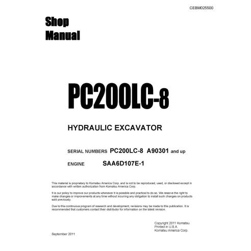 Manual da loja em pdf da escavadeira hidráulica Komatsu PC200LC-8 A90301 e superior - Komatsu manuais - KOMATSU-CEBM025500
