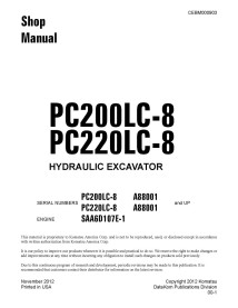 Excavadora hidráulica Komatsu PC200LC-8, PC220LC-8 A88001 y superior manual de la tienda pdf - Komatsu manuales - KOMATSU-CEB...