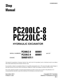 Komatsu PC200LC-8, PC220LC-8 A88001 and up hydraulic excavator pdf shop manual  - Komatsu manuals - KOMATSU-CEBM000903