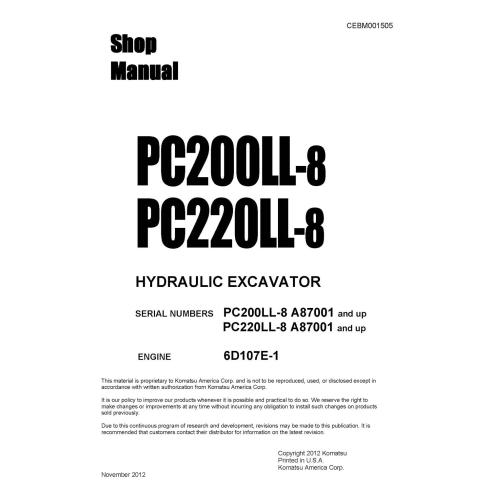 Manual da loja em pdf da escavadeira hidráulica Komatsu PC200LC-8, PC220LC-8 A87001 e superior - Komatsu manuais - KOMATSU-CE...