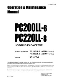 Komatsu PC200LL-8, PC220LL-8 A87001 and up hydraulic excavator pdf operation & maintenance manual - Komatsu manuals - KOMATSU...