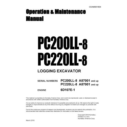 Manual de operação e manutenção em pdf de escavadeira hidráulica Komatsu PC200LC-8, PC220LC-8 A87001 e superior - Komatsu man...