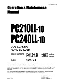 Manuel d'utilisation et d'entretien de la pelle hydraulique Komatsu PC210LL-10, PC240LL-10 pdf - Komatsu manuels - KOMATSU-CE...