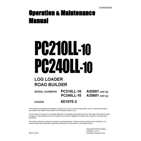 Manuel d'utilisation et d'entretien de la pelle hydraulique Komatsu PC210LL-10, PC240LL-10 pdf - Komatsu manuels - KOMATSU-CE...