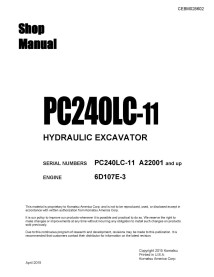Manuel d'atelier pdf de la pelle hydraulique Komatsu PC240LC-11 - Komatsu manuels - KOMATSU-CEBM028602